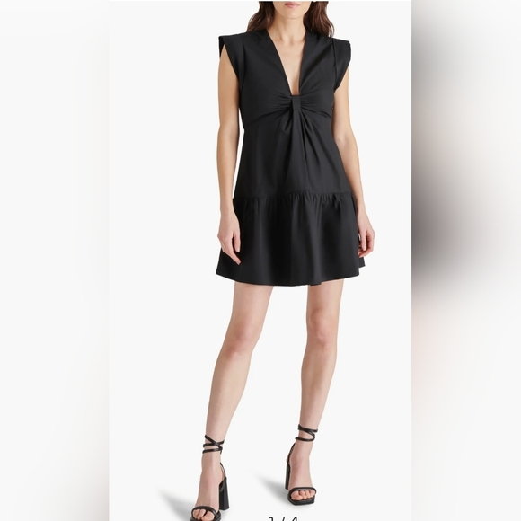 Steve Madden Black Mini Dress XS NWT Knot Front V-Neck 100% Cotton - Picture 1 of 8